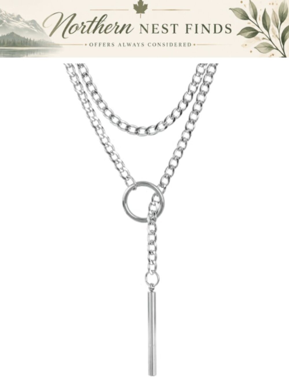 Stainless Steel Lariat Y Necklace Wrap Choker Bar Pendant Goth Set